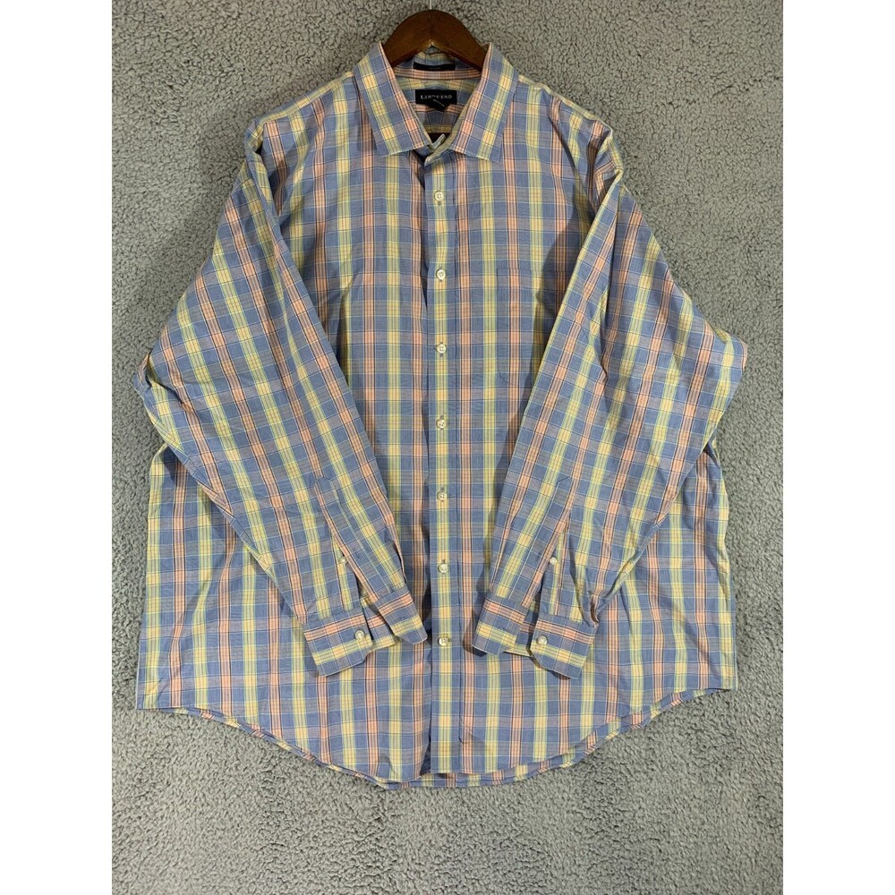 Land's End 18.5-34 No Iron Long Sleeve Button Up Shirt Vibrant Pastel Easter